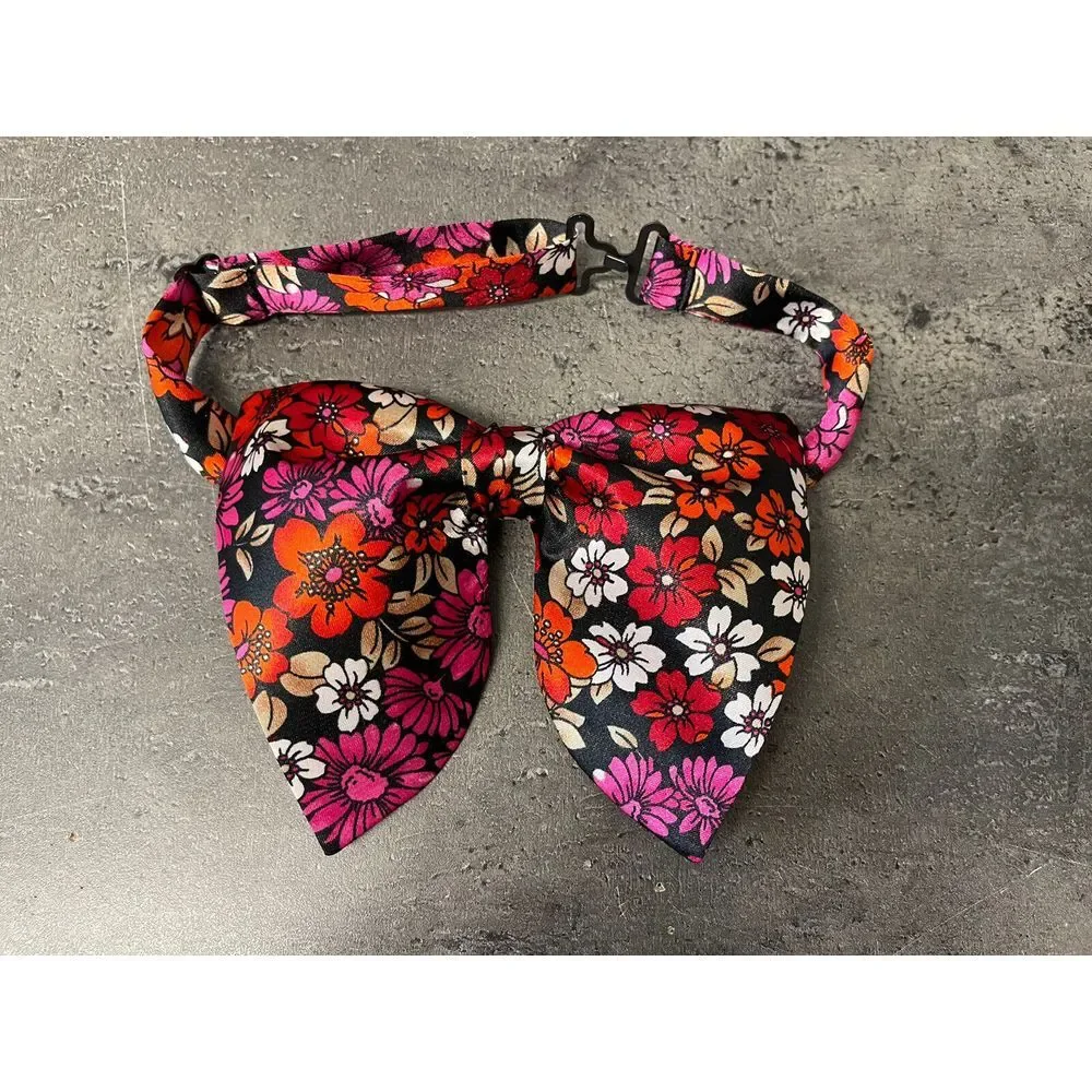 Handmade Oversized Black/Red FloraL‎ Satin Bow tie Vintage style Wedding Prom